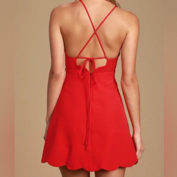 NWT Lulus Play On Curves Red Backless Scalloped Mini Dress S Sleeveless - Picture 2 of 14